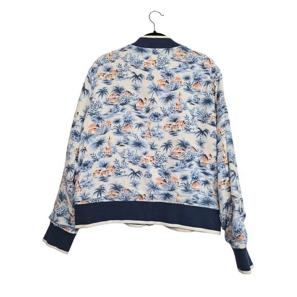 Faherty Reversible Mandalay Bomber Jacket Women’s XL Blue Tan Soft Cotton EUC - Picture 2 of 11